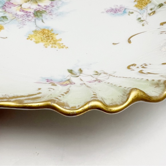 Vintage CT Carl Tielsch Germany Purple Yellow Floral Gilt Porcelain Shallow Bowl - Picture 11 of 15